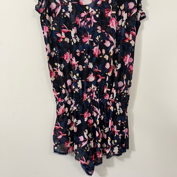 Betsey Johnson Sheer Blue Pink Floral V-Neck Romper Lingerie - Picture 13 of 13